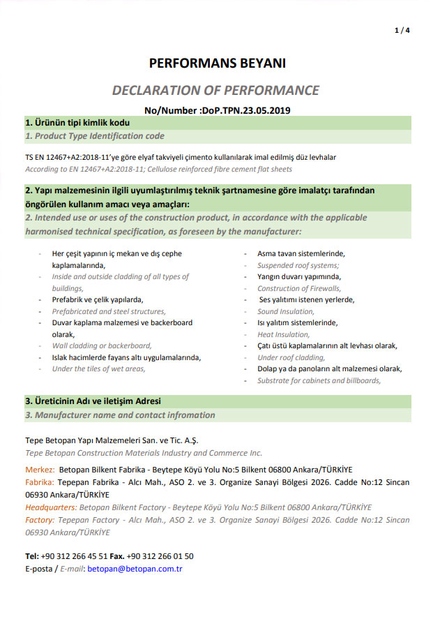 Tepe Unique Desenli Ürünler Performans Beyanı (Krem)