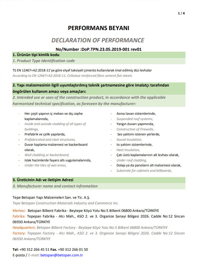 Tepe Unique Desenli Ürünler Performans Beyanı (Diğer Renkler)